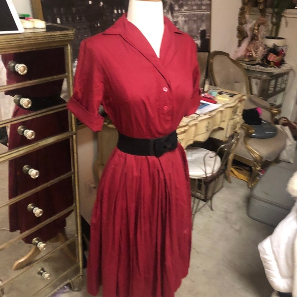 Vintage Dresses & Skirts - Retro 1940s real vintage Fit-and-Flare Maroon